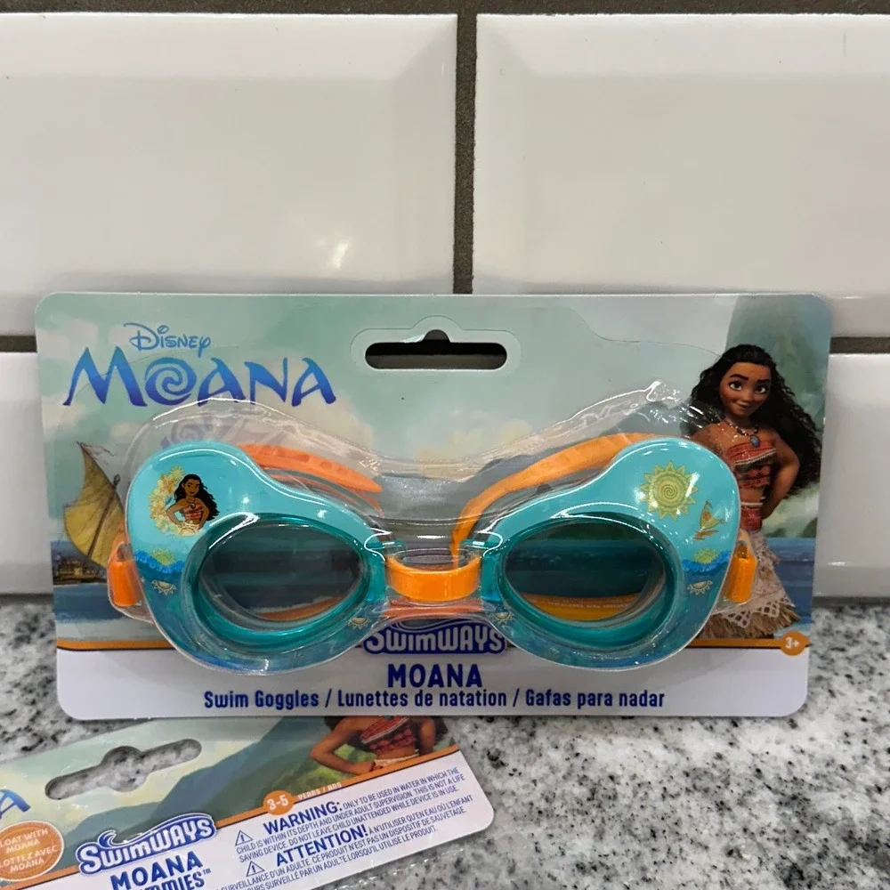 Disney Kids 3-5 Moana Swim Goggles Inflatable Swimmies Set Teal Orange Tropical